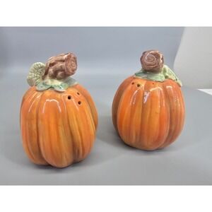Vintage OCI 1988 Pumpkin Salt & Pepper Shakers Ceramic Fall Harvest Thanksgiving